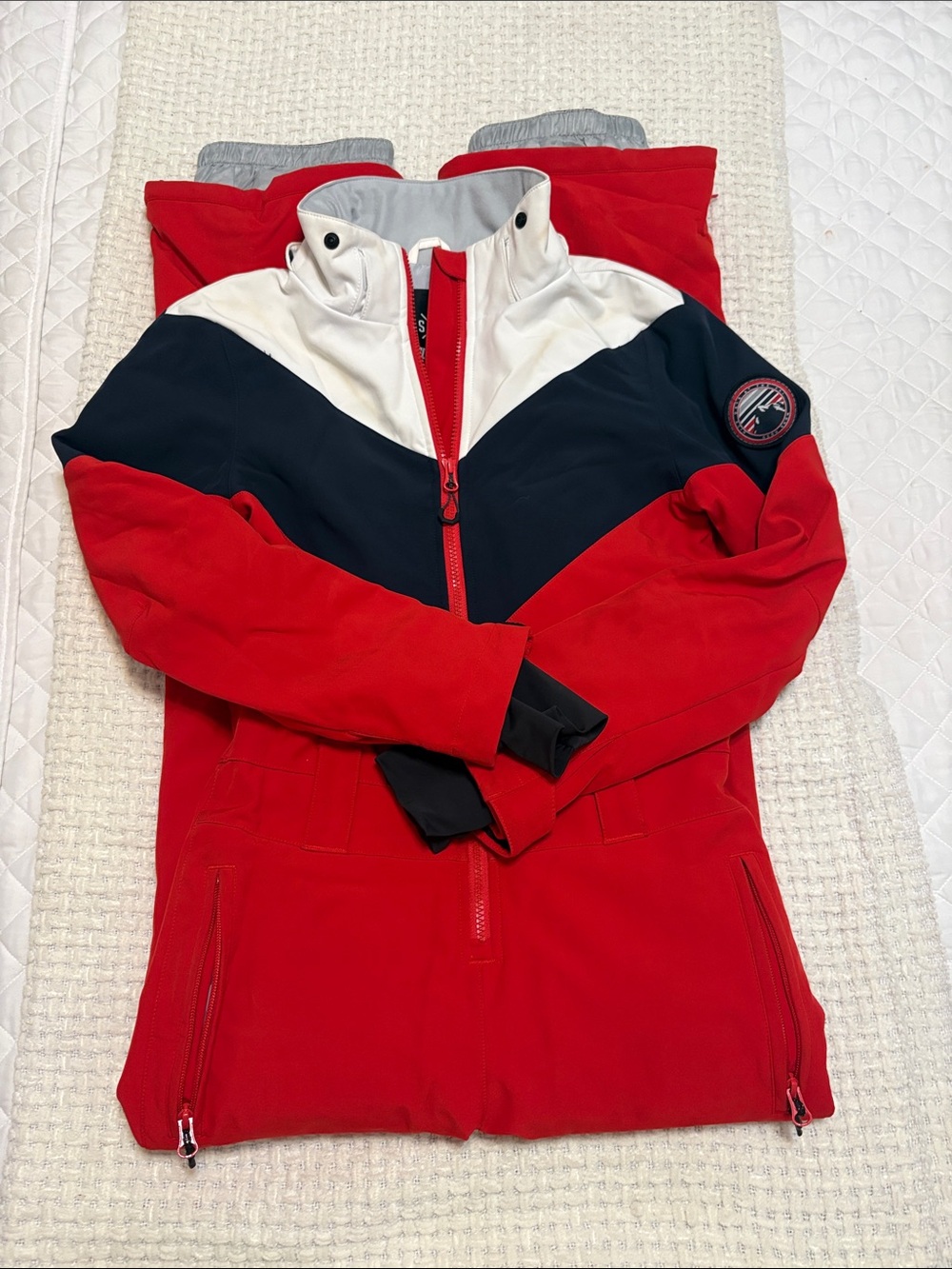 Gsou Snow Red Black White Ski Jacket with Patch Detail